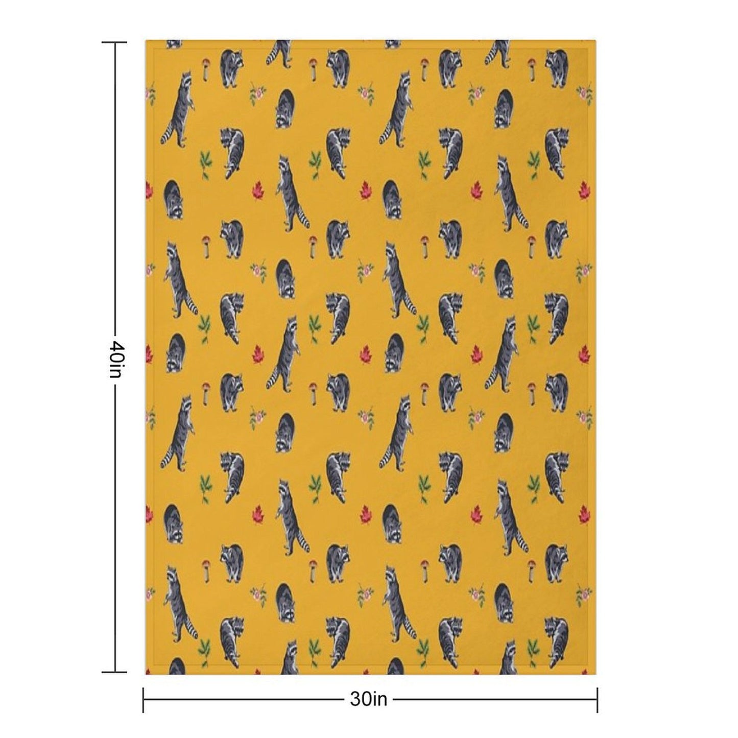 Mustard Raccoon Pattern Throw Blanket