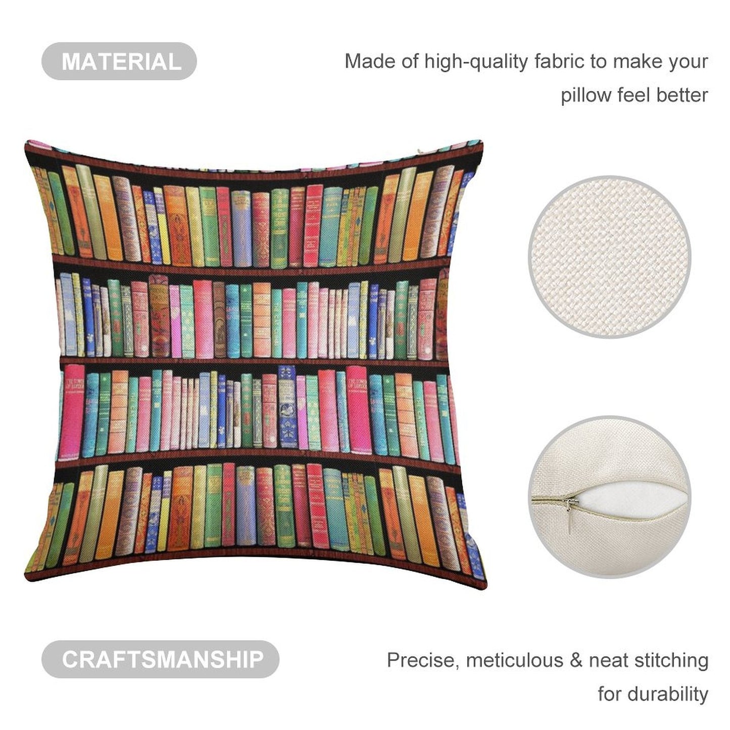 Bookworm Antique Book Library, Vintage Book Shelf Linen Throw Pillow Cover