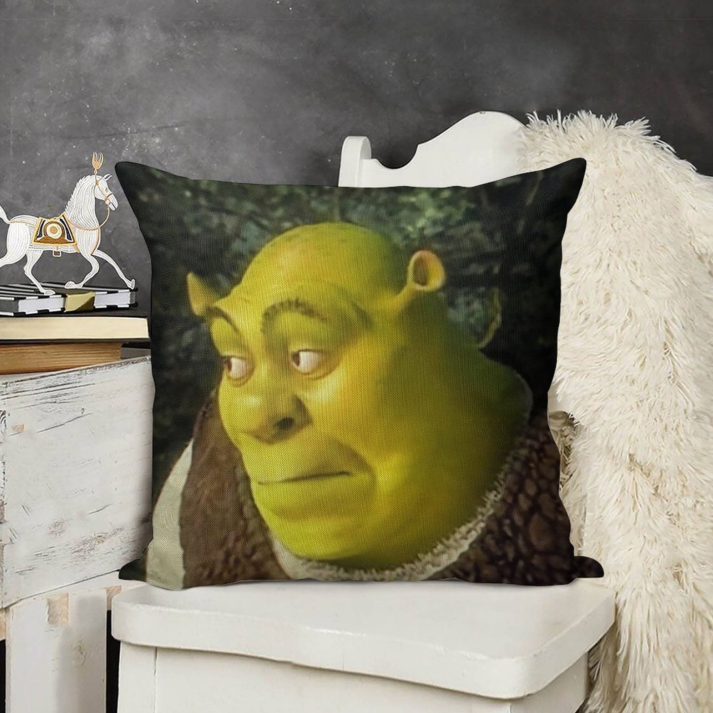 Shrek Face Meme Linen Throw Pillow Cover