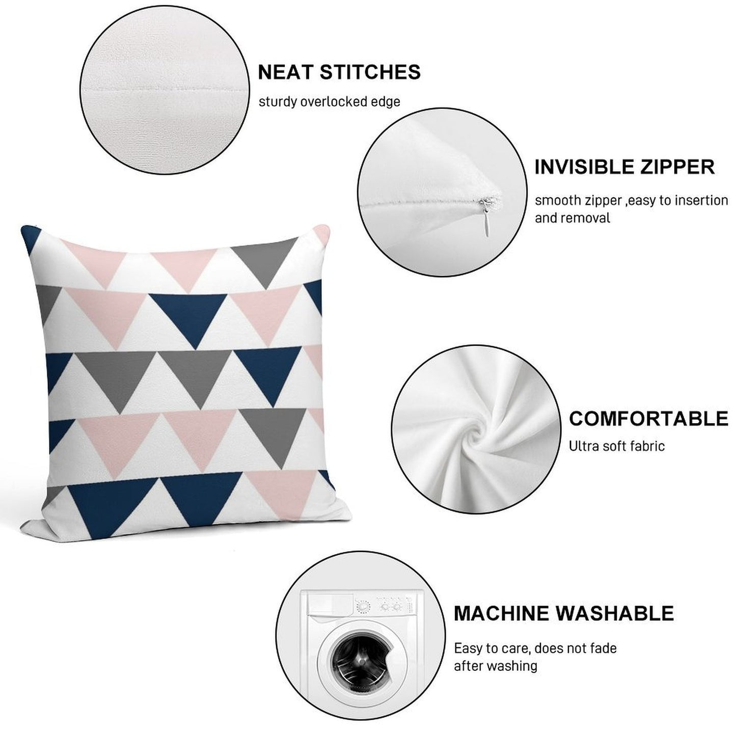 Arrows in Navy Blue, Charcoal Grey, And Blush Pink on White. Minimalist Geometric Contemporary Design Soft High-Density Material Throw Pillow