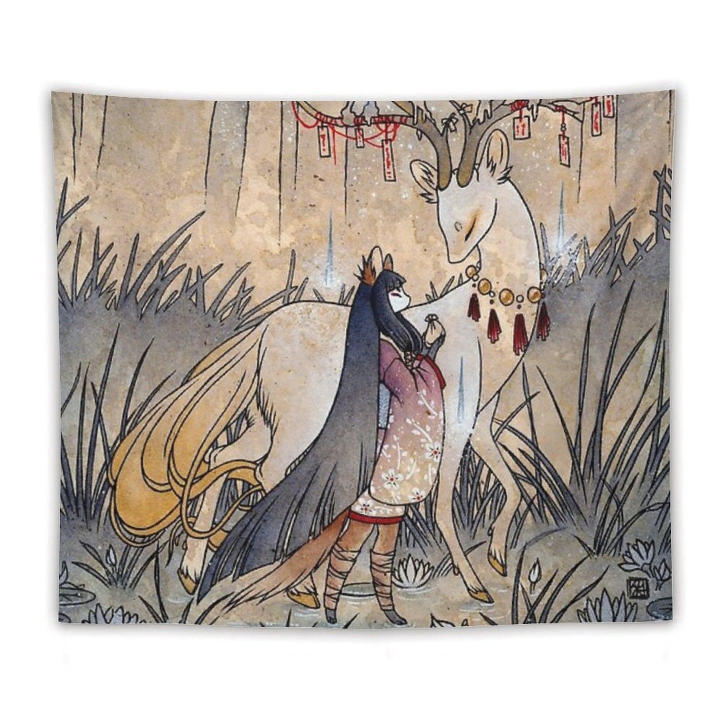 The Meeting of The Fox And Wish Spirit Tapestry
