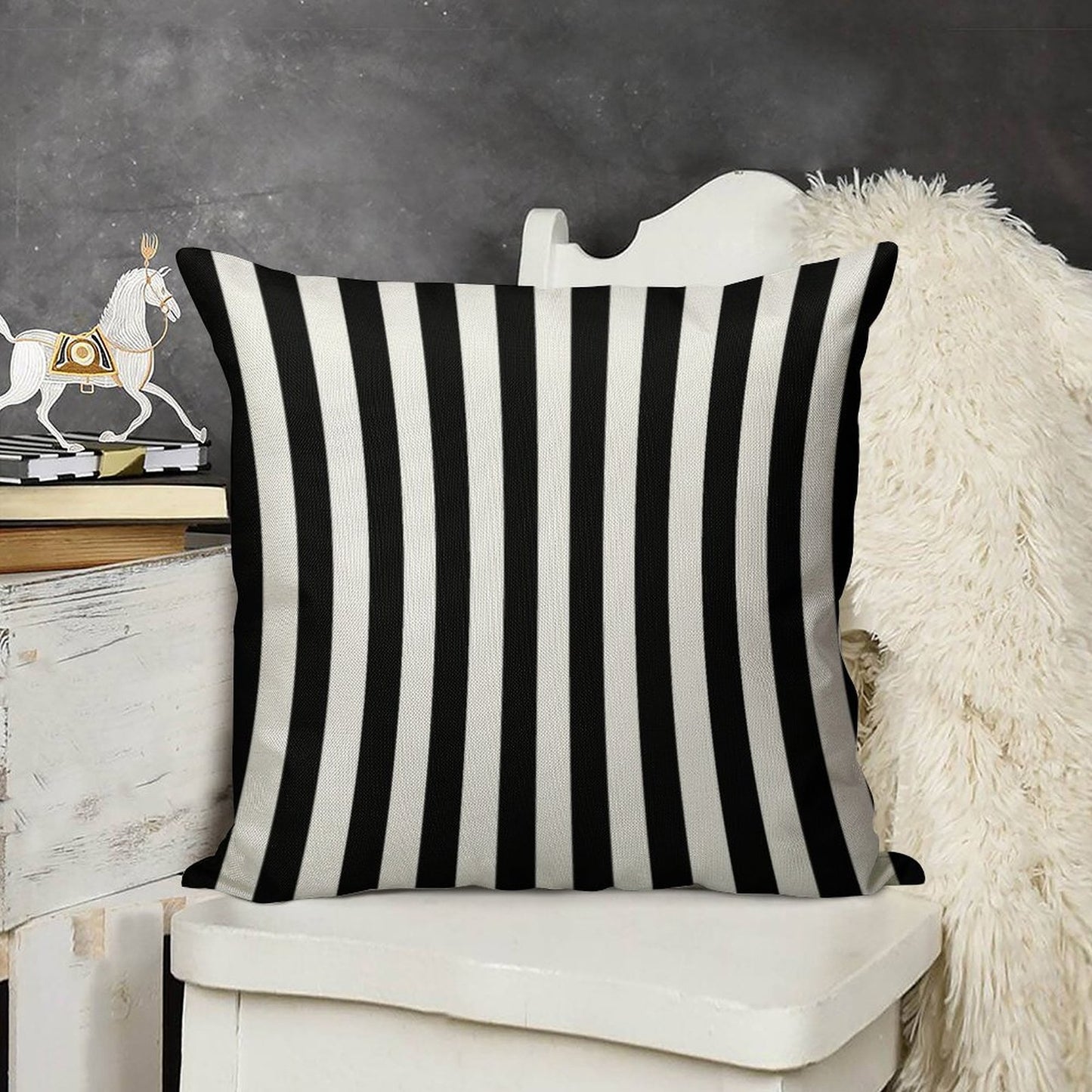 Black White Striped Pillow Cushion Cover Skirt Linen Throw Pillow Cover