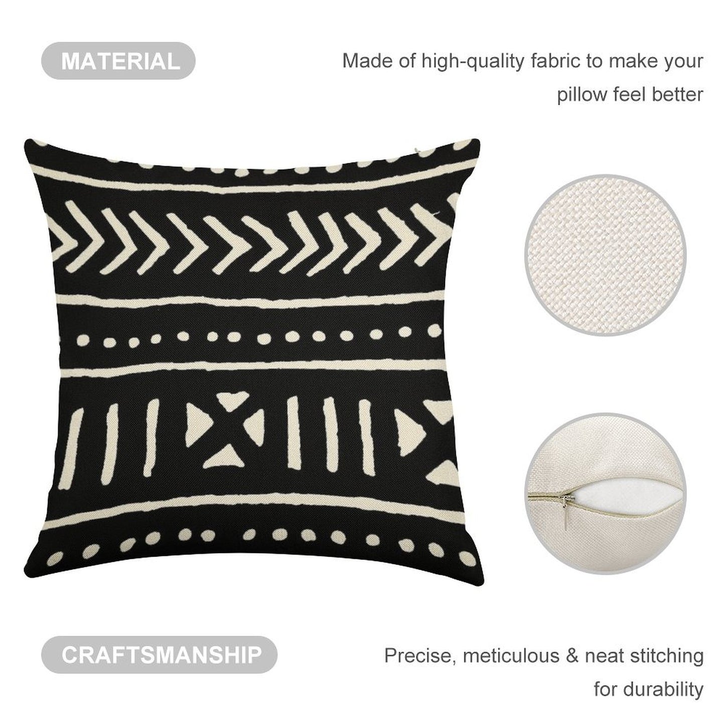 African Mud Cloth Black And White Linen Throw Pillow Cover