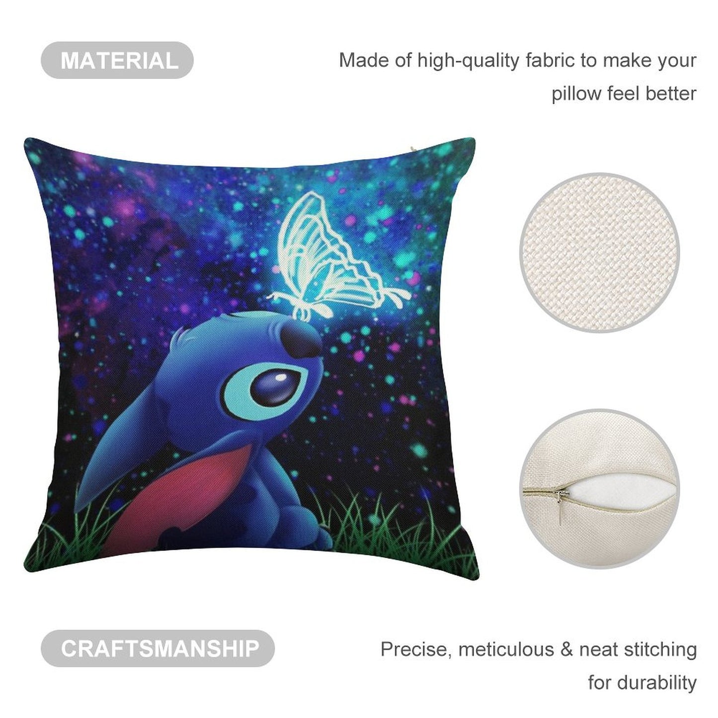 Stitch Butterfly Starry Sky Linen Throw Pillow Cover