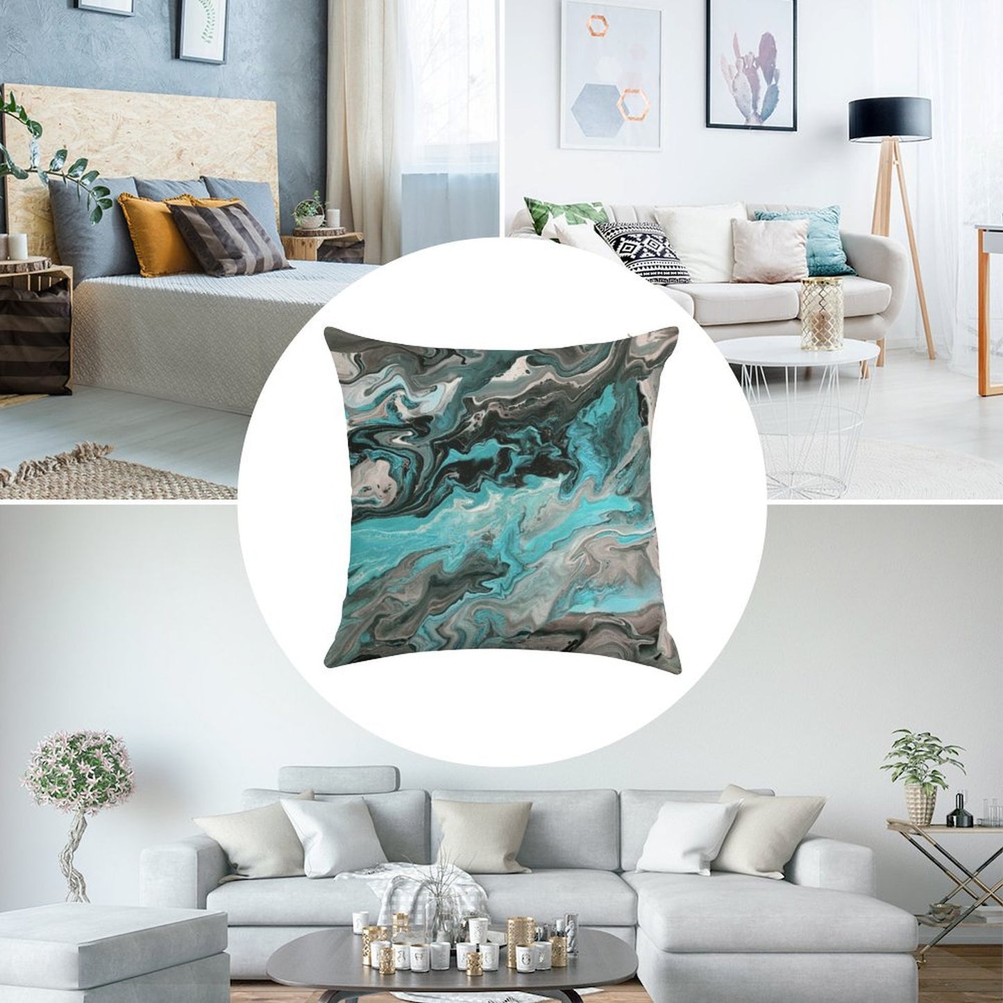 Turquoise Vein Marble Linen Throw Pillow Cover