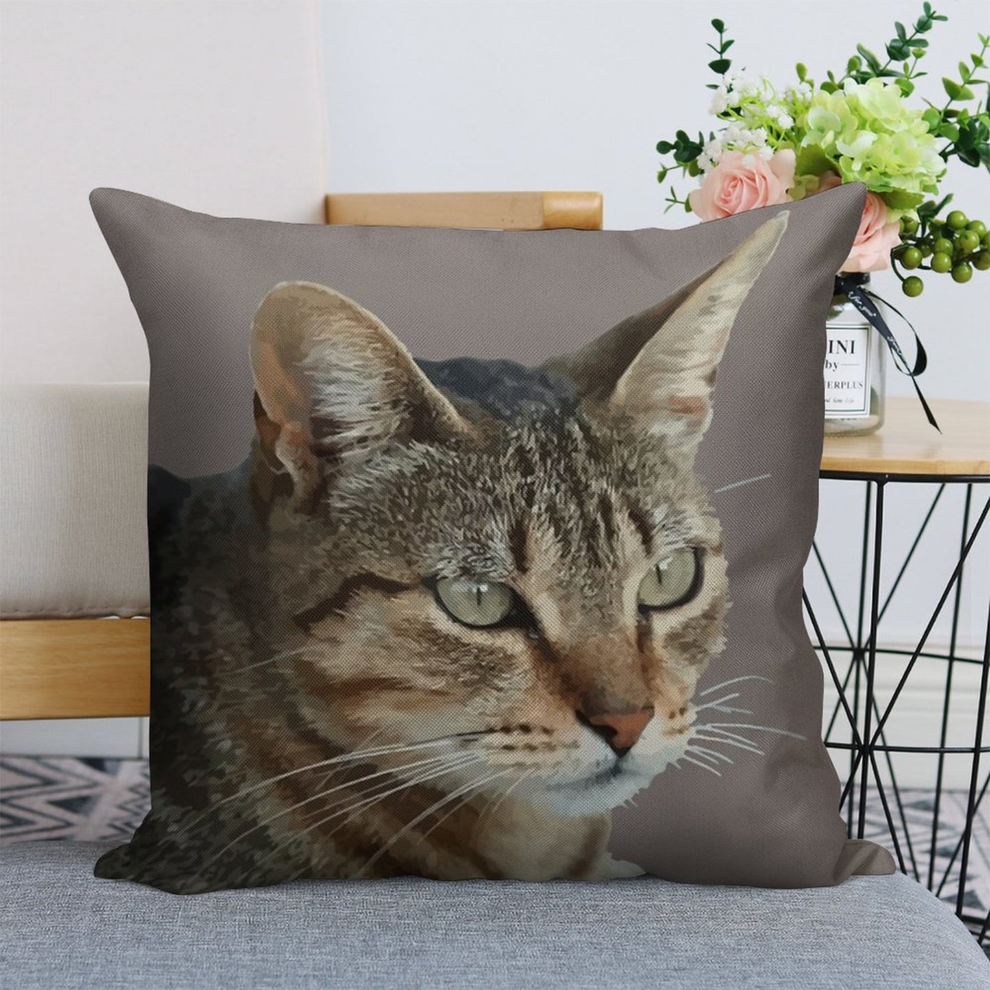 Stunning Tabby Cat Close Up Portrait Vector Isolated Linen Throw Pillow Cover