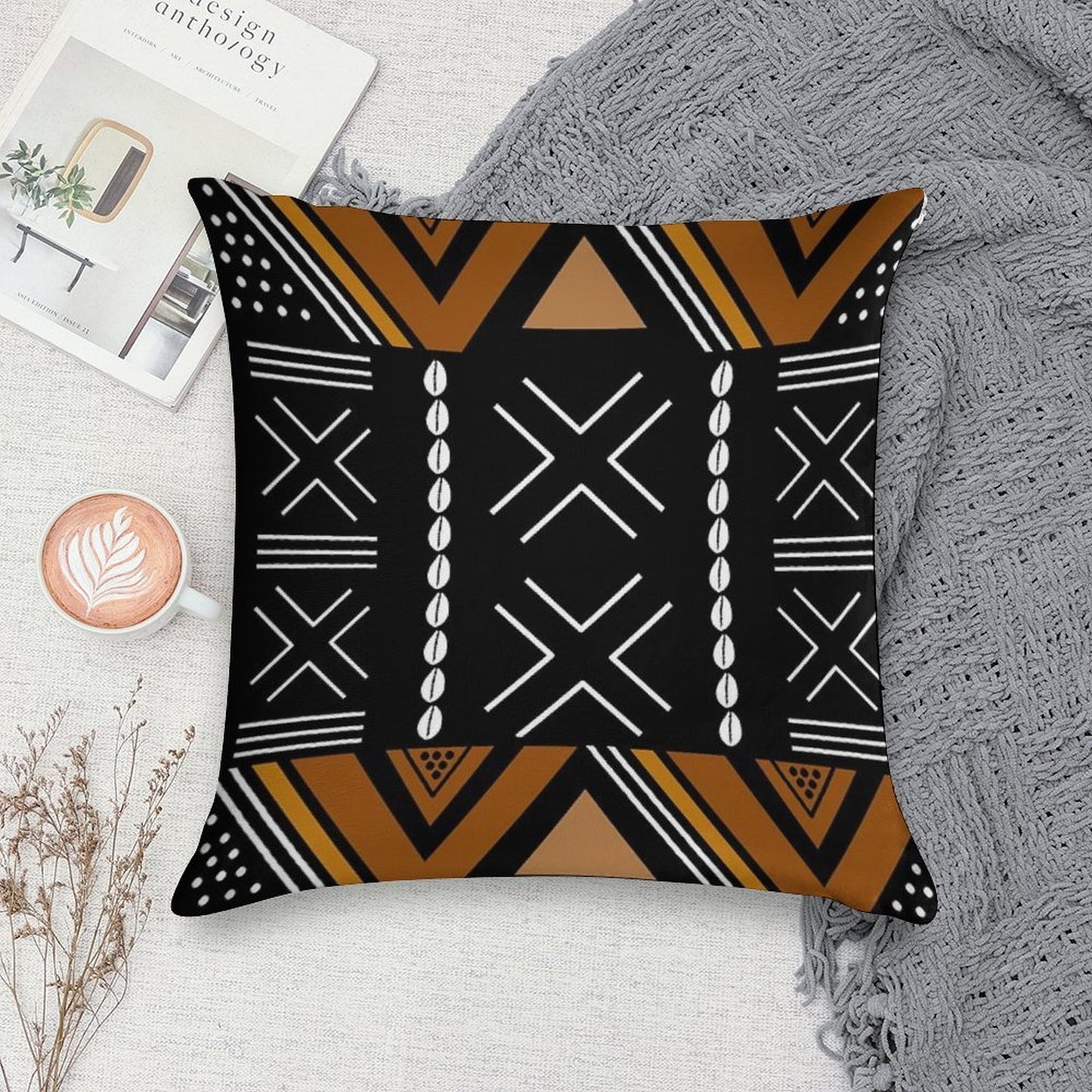 African Mud Cloth Bogolan Design Soft Gift Ready Throw Pillow