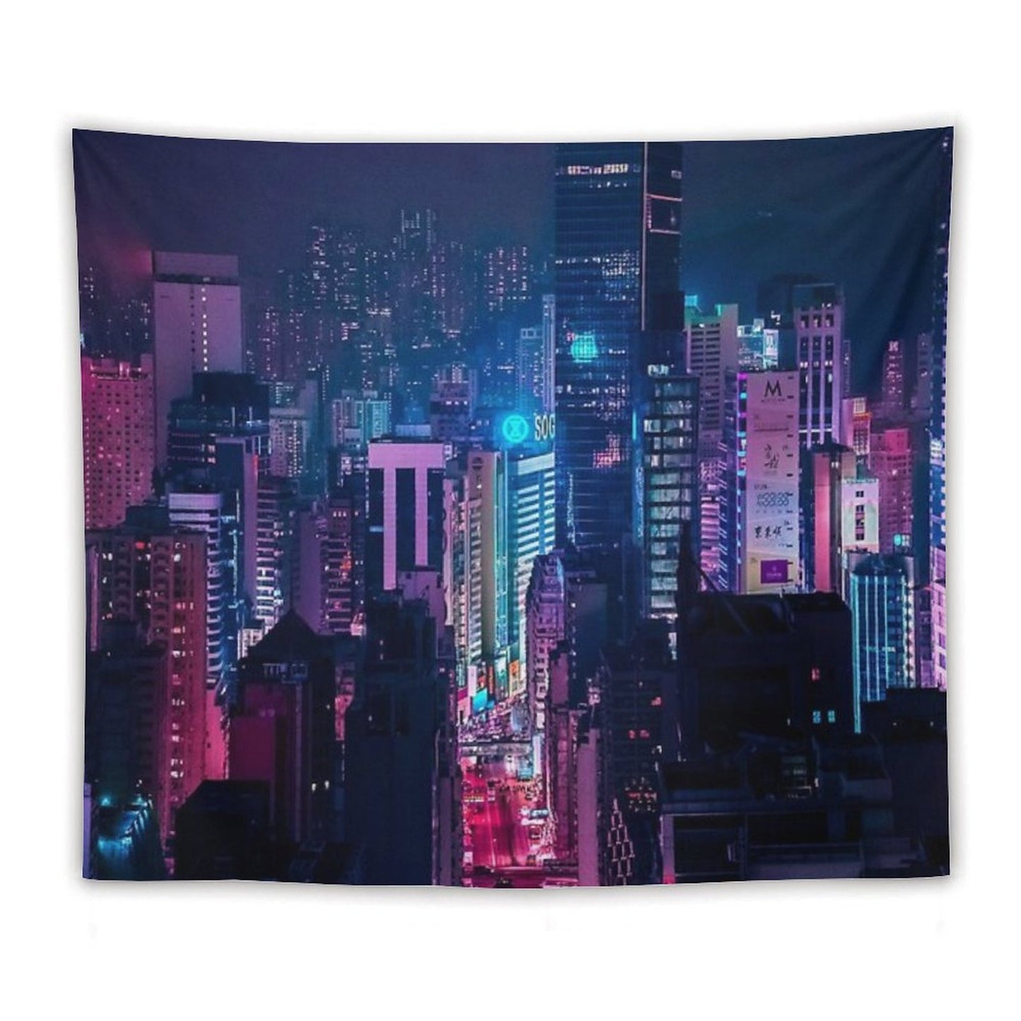 Neon City Aesthetic Tapestry