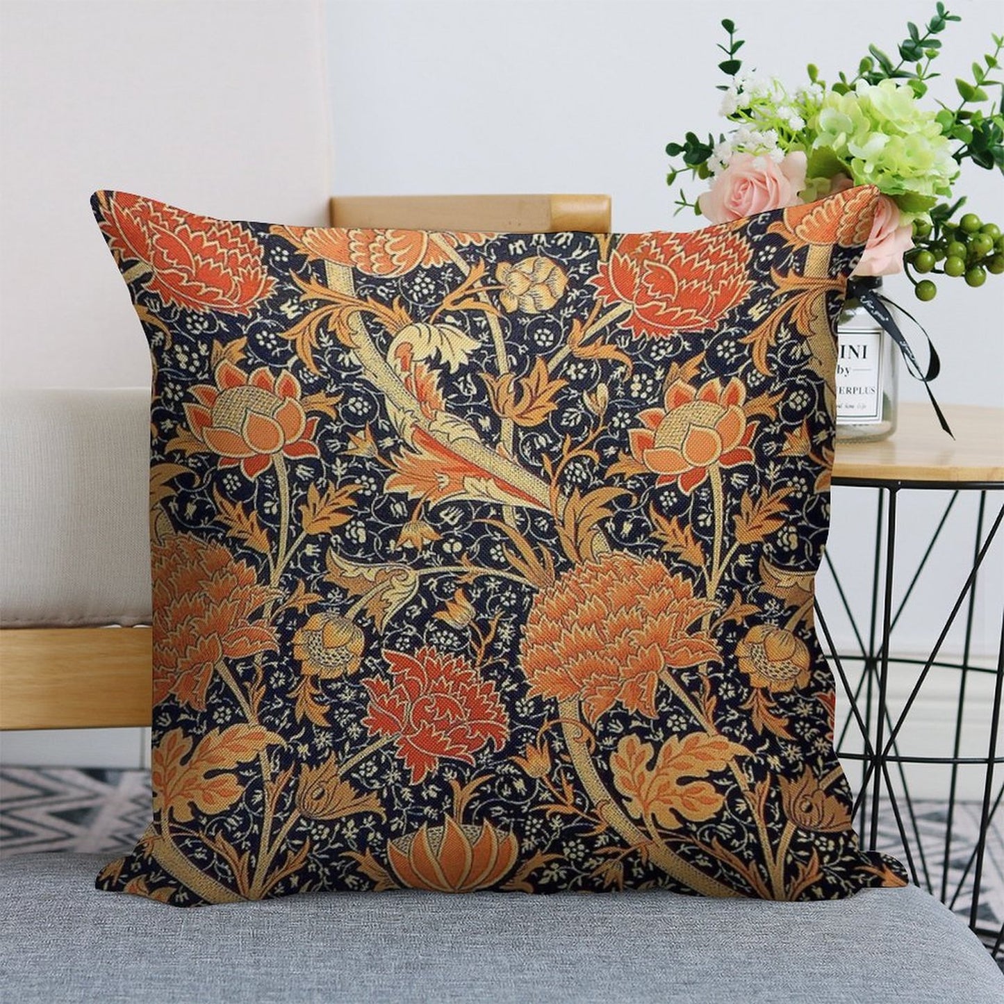 William Morris Cray Blue And Orange Linen Throw Pillow Cover