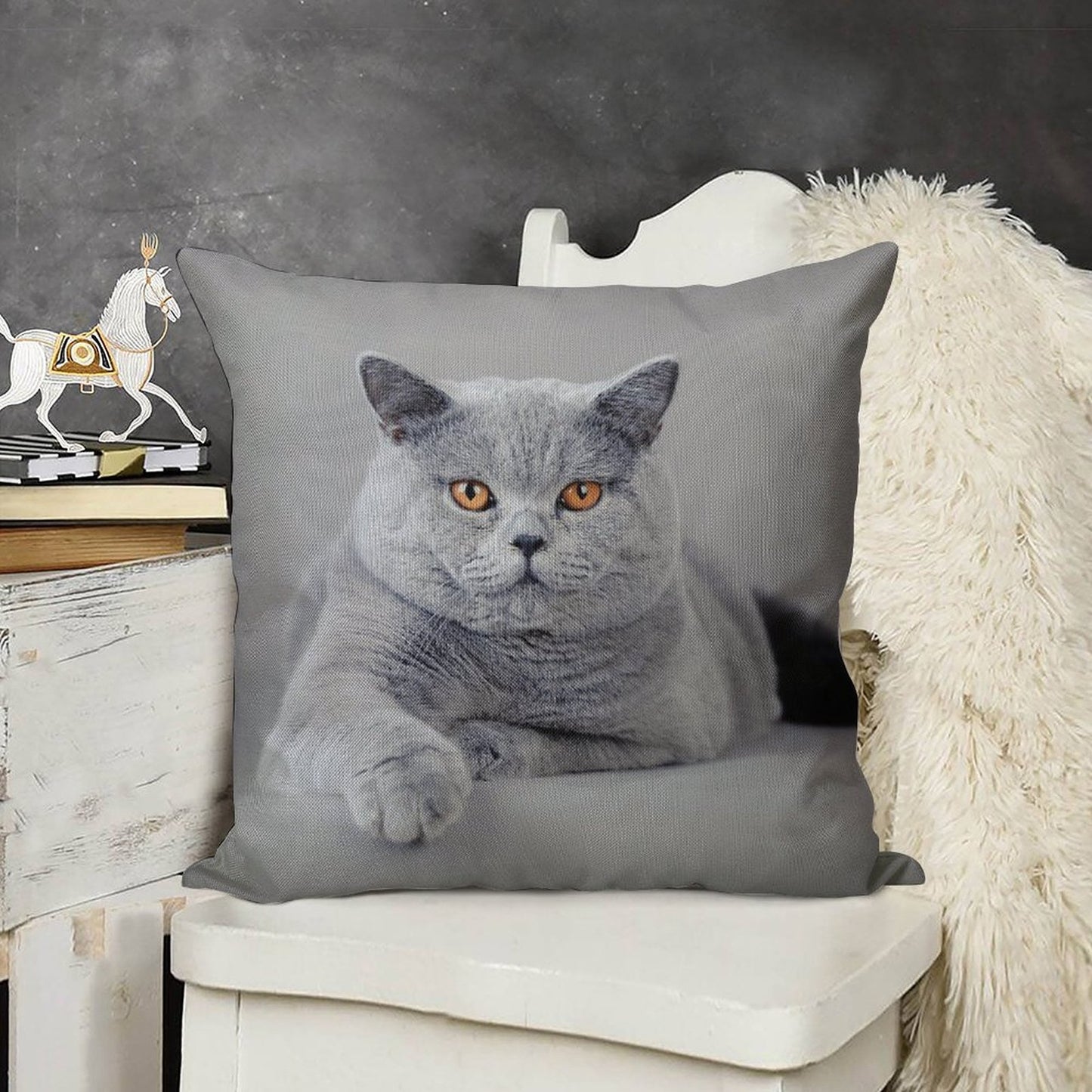 British Shorthair Cat Portrait Linen Throw Pillow Cover
