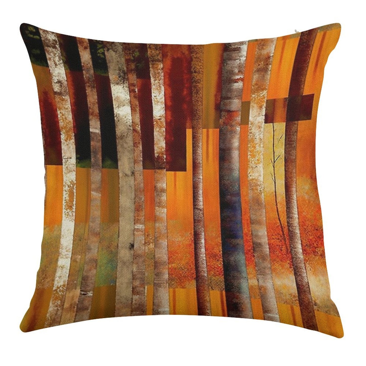 Abstract Forest Orange Stripes Linen Throw Pillow Cover