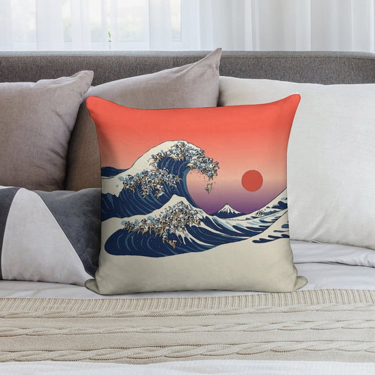 The Great Wave of Pug Soft High-Density Material Throw Pillow