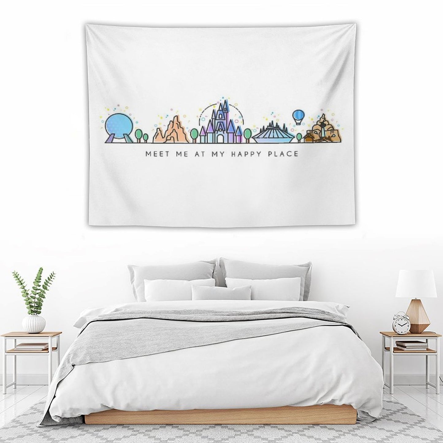 Meet Me at My Happy Place Vector Orlando Theme Park Illustration Design Tapestry