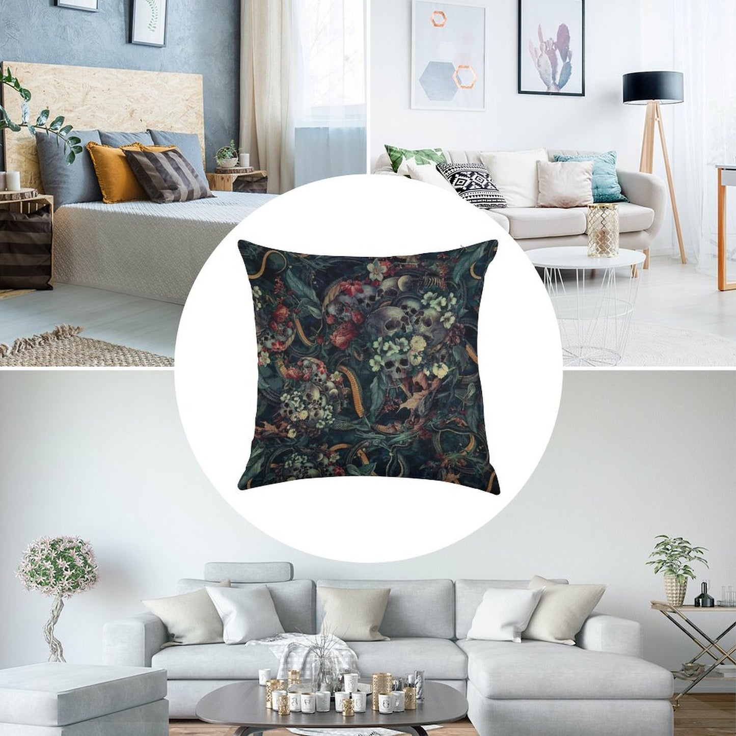 Skulls And Snakes Linen Throw Pillow Cover