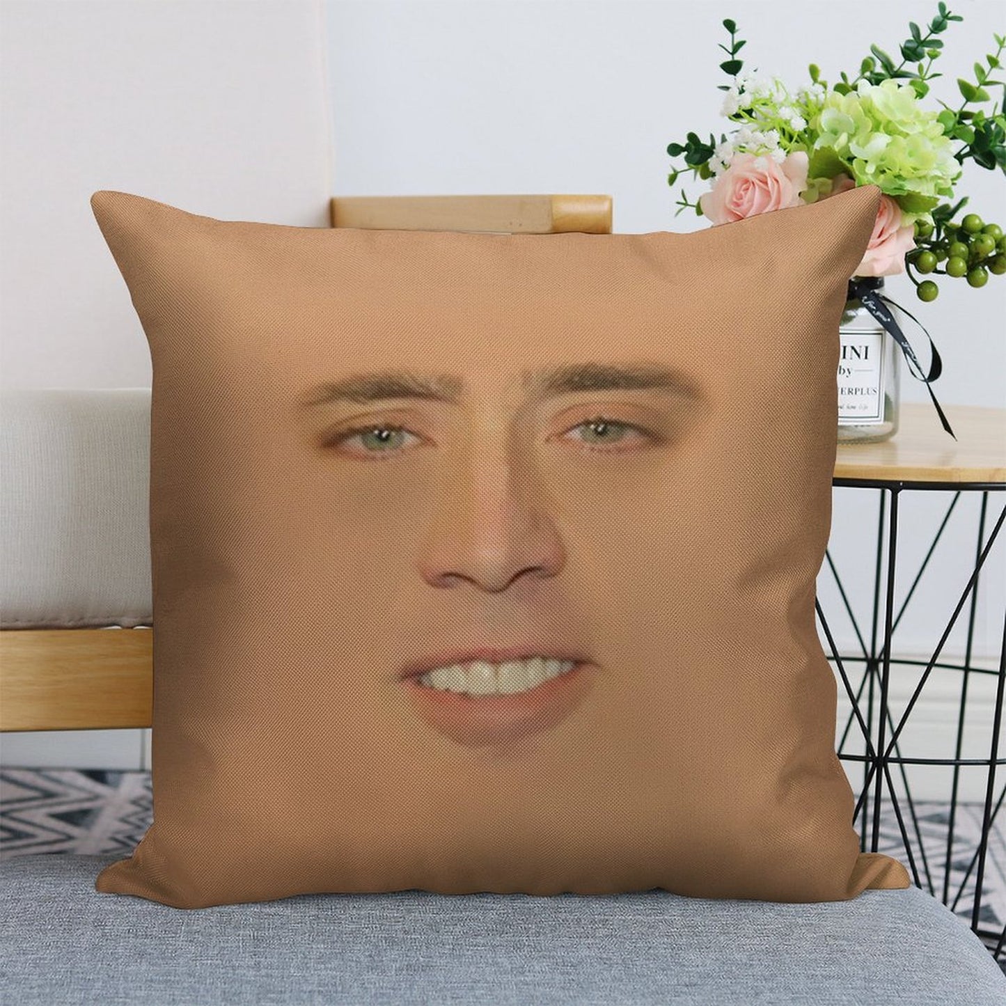Nicolas Cage Giant Face Linen Throw Pillow Cover