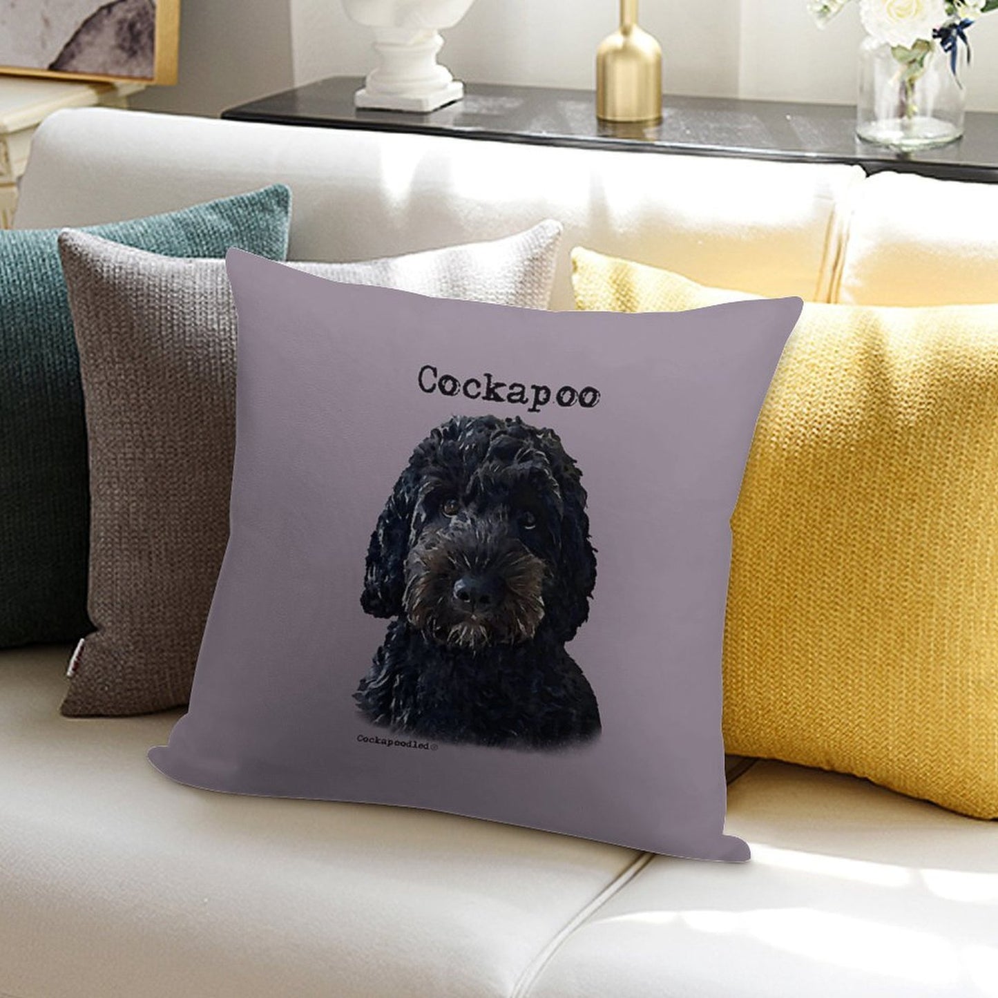 Black Cockapoo Dog Soft Durable Construction Throw Pillow