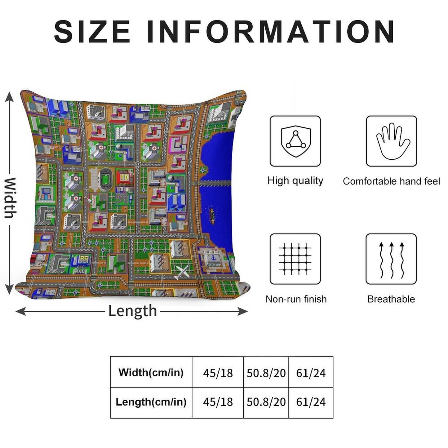 SimCity 1 No Logo Sim City Zoom - HD Soft Reinforced Edging Throw Pillow