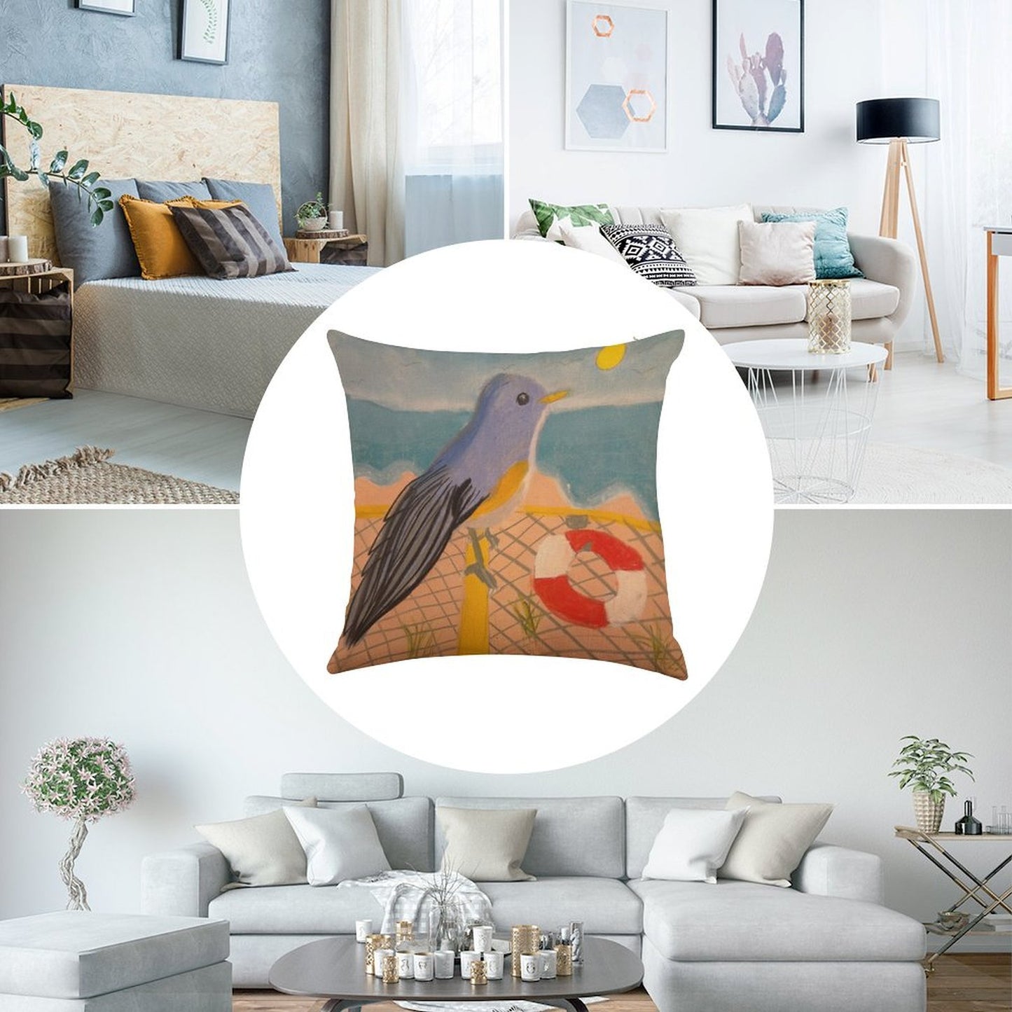 A Bird’s Beach Vibe Linen Throw Pillow Cover