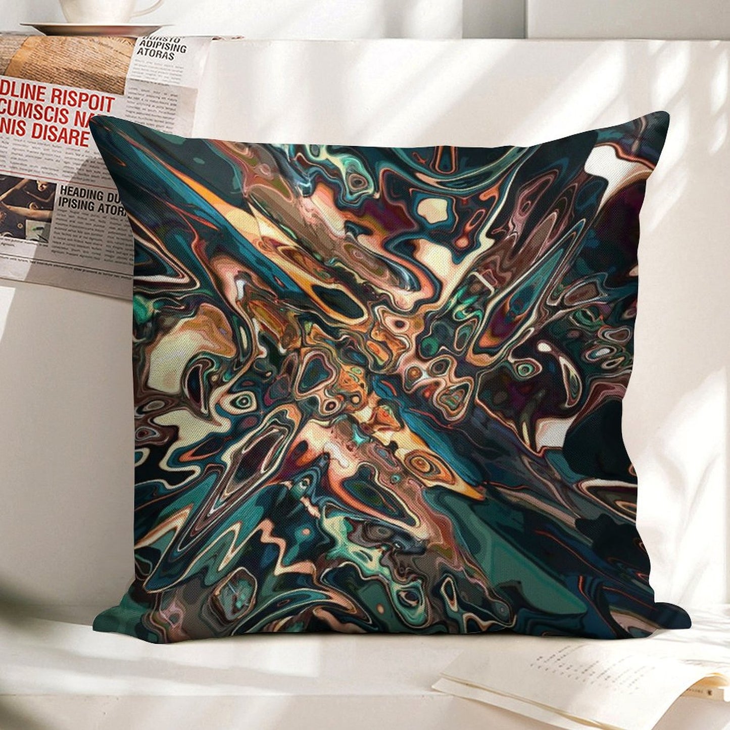 Melting Copper Abstract Linen Throw Pillow Cover