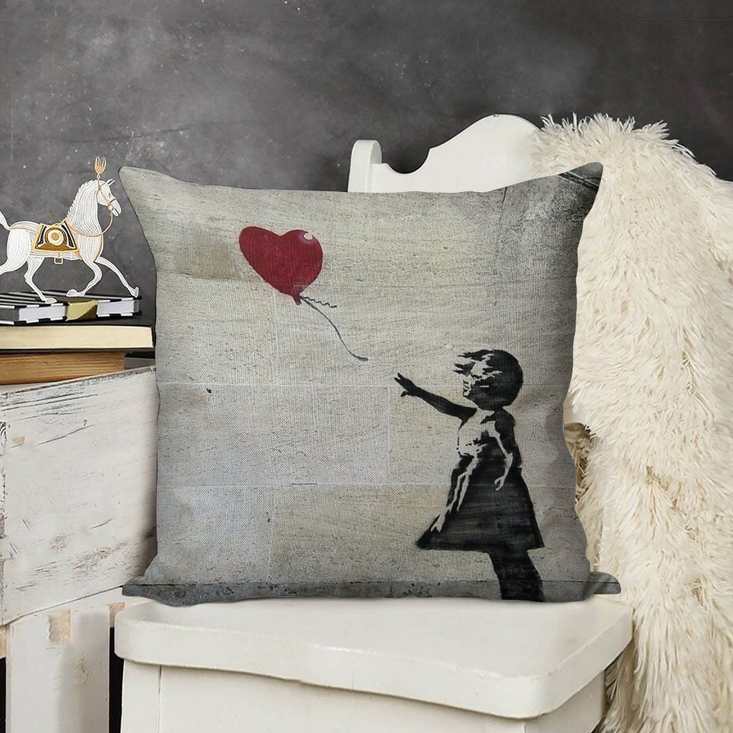 Banksy's Girl with A Red Balloon Linen Throw Pillow Cover