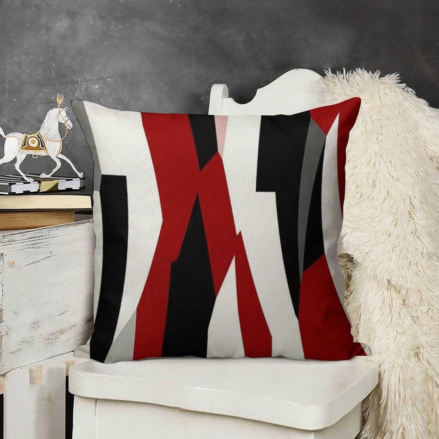 Red Black And White Abstract Linen Throw Pillow Cover