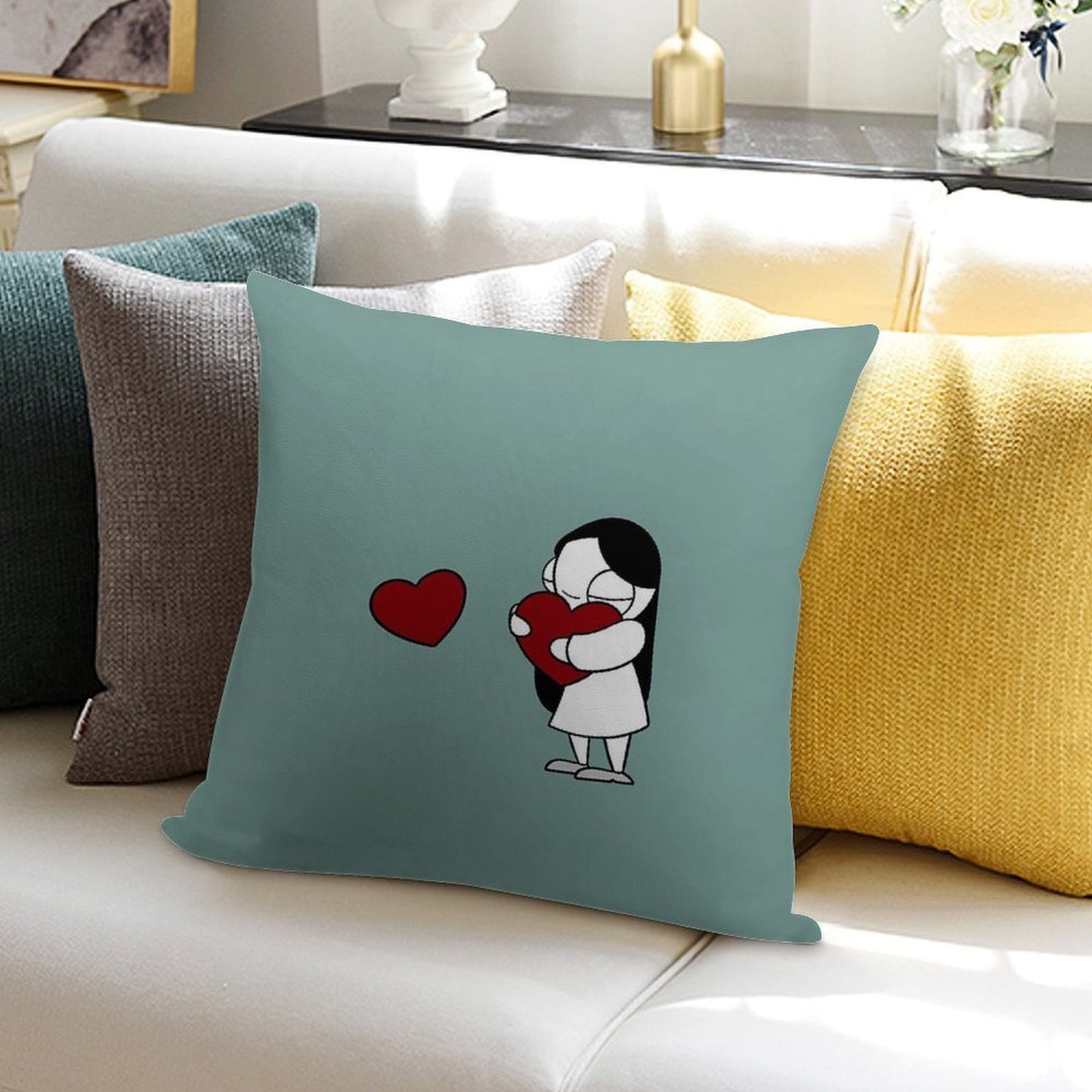 Catana Hearts Soft Skin-Friendly Throw Pillow