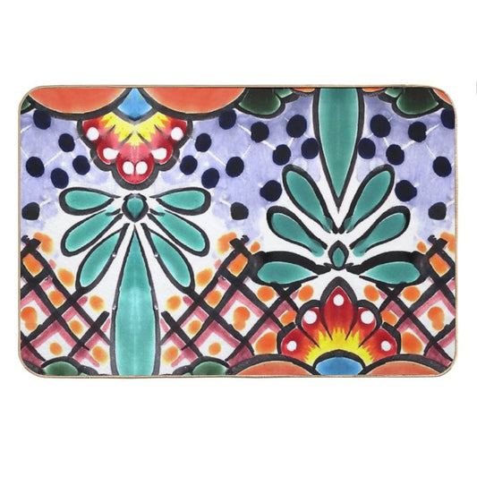 Colorful Talavera, Orange Accent, Mexican Tile Design Bath Mat