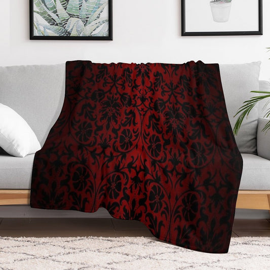 Dark Red And Black Damask Pattern Throw Blanket