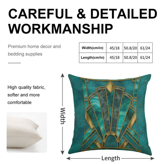 Elegant Stained Glass Art Deco Window With Marble And Gemstone Linen Throw Pillow Cover
