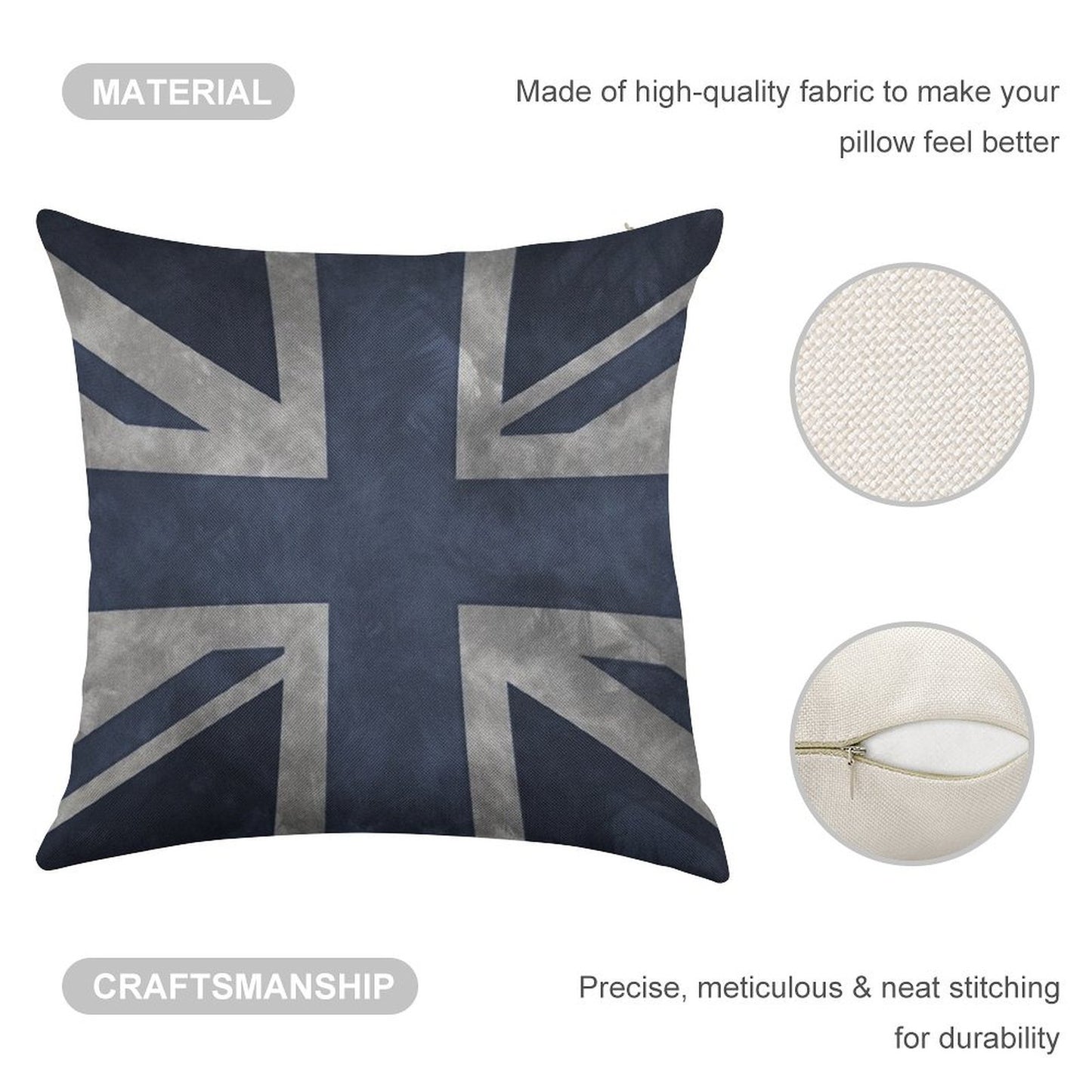 Blue Distressed Union Jack Linen Throw Pillow Cover