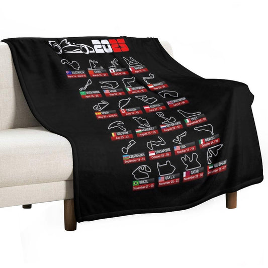 Calendar Formula Race Cars 2025 Circuits Sport Throw Blanket