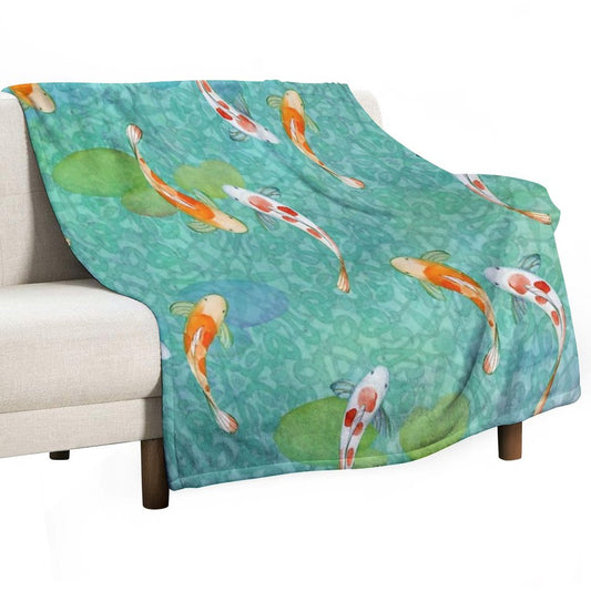 Koi Fish on Turquoise Throw Blanket