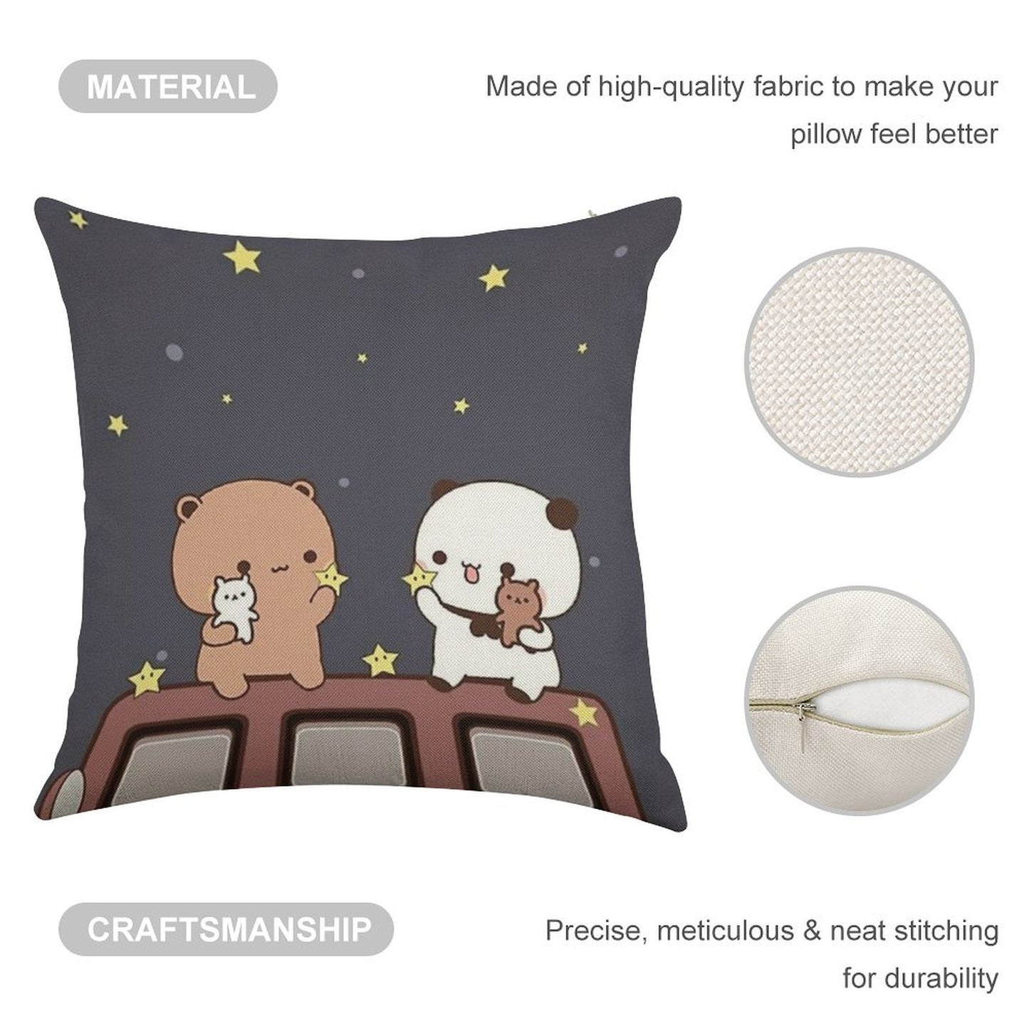 Bubu And Dudu Watching The Moon Together Linen Throw Pillow Cover