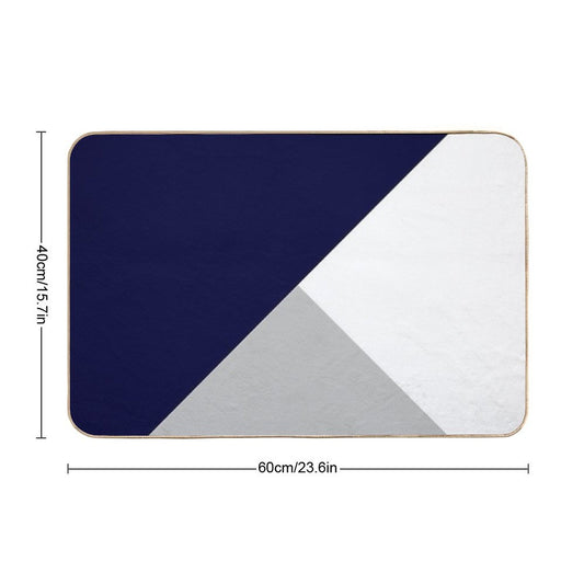Tricolor Navy Blue Silver Gray And White Bath Mat