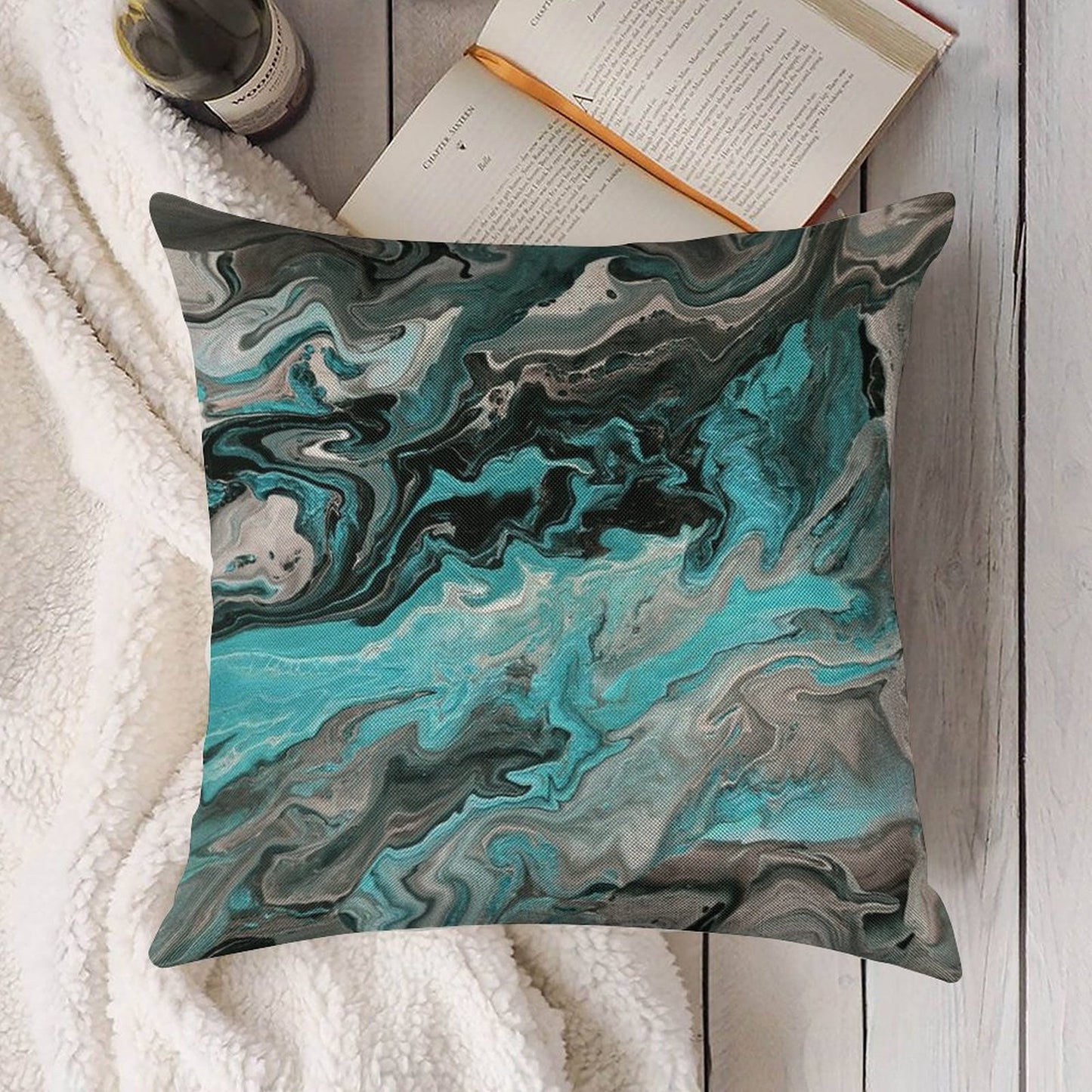 Turquoise Vein Marble Linen Throw Pillow Cover