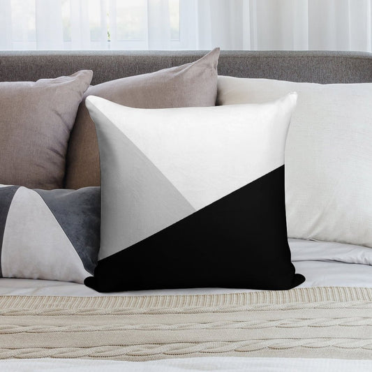 Monochromatic Black White Gray Color Block Soft Fade-Resistant Throw Pillow