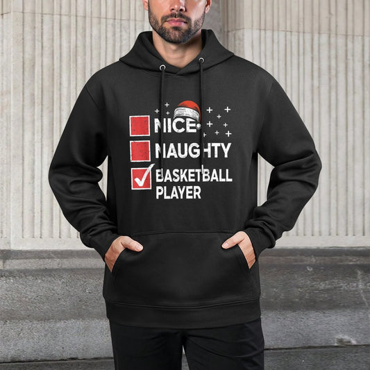 Christmas Nice Naughty Basketball Player Xmas List Santa Hat Moisture-Wicking Hoodie