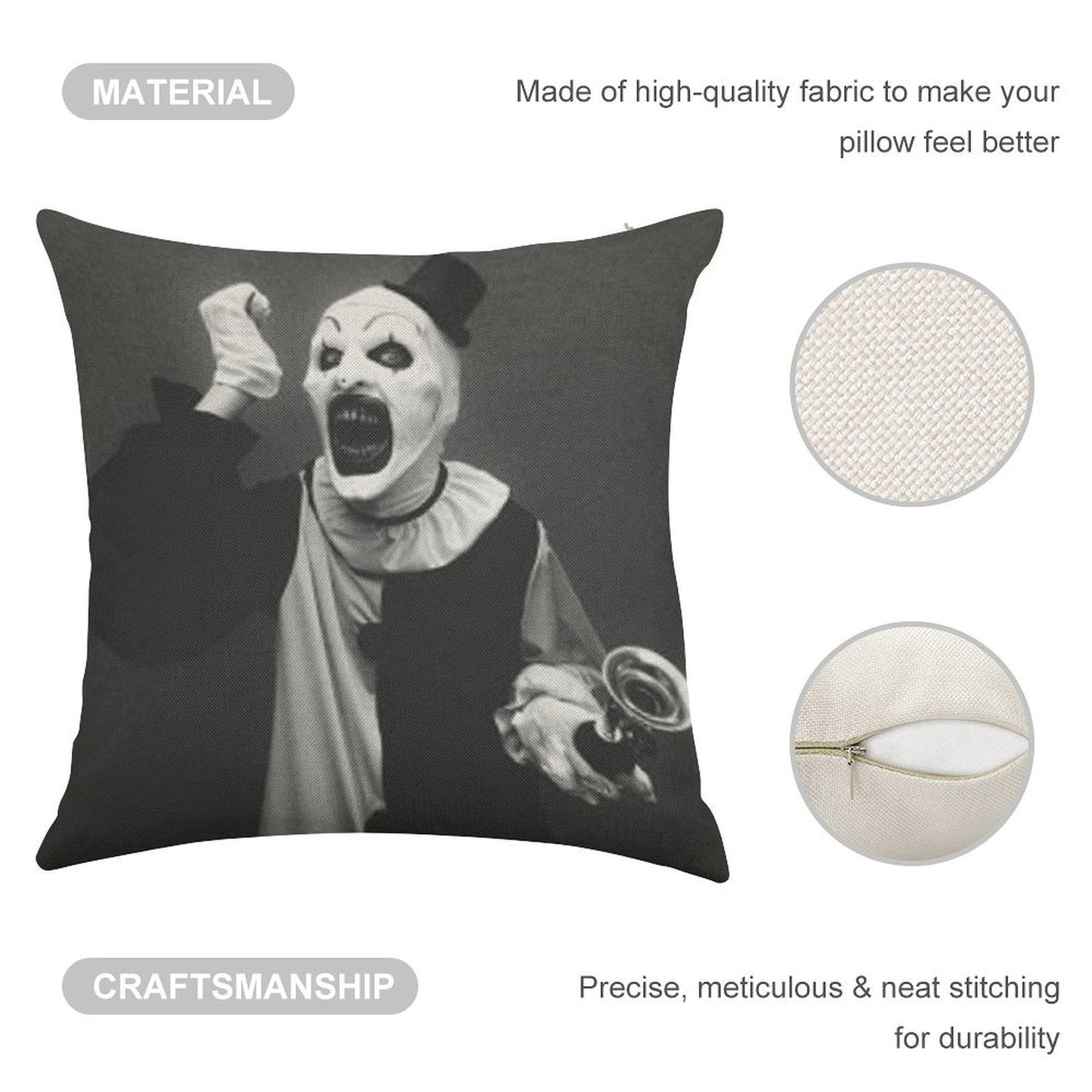 Terrifier Art The Clown Horror Linen Throw Pillow Cover