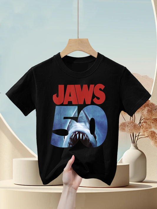 Jaws 50th Anniversary Logo Front & Back Kids T-Shirt