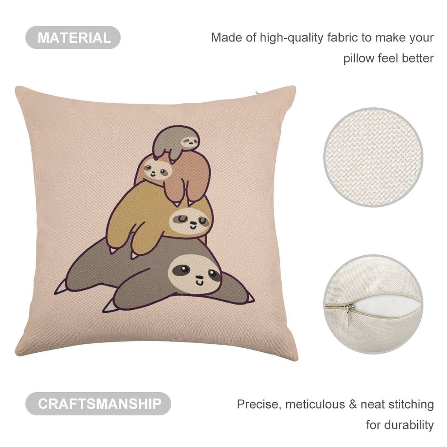 Sloth Stack Linen Throw Pillow Cover