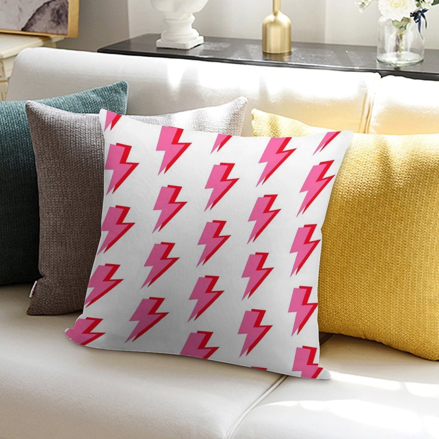 Pink And Red Lightning Soft Skin-Friendly Throw Pillow
