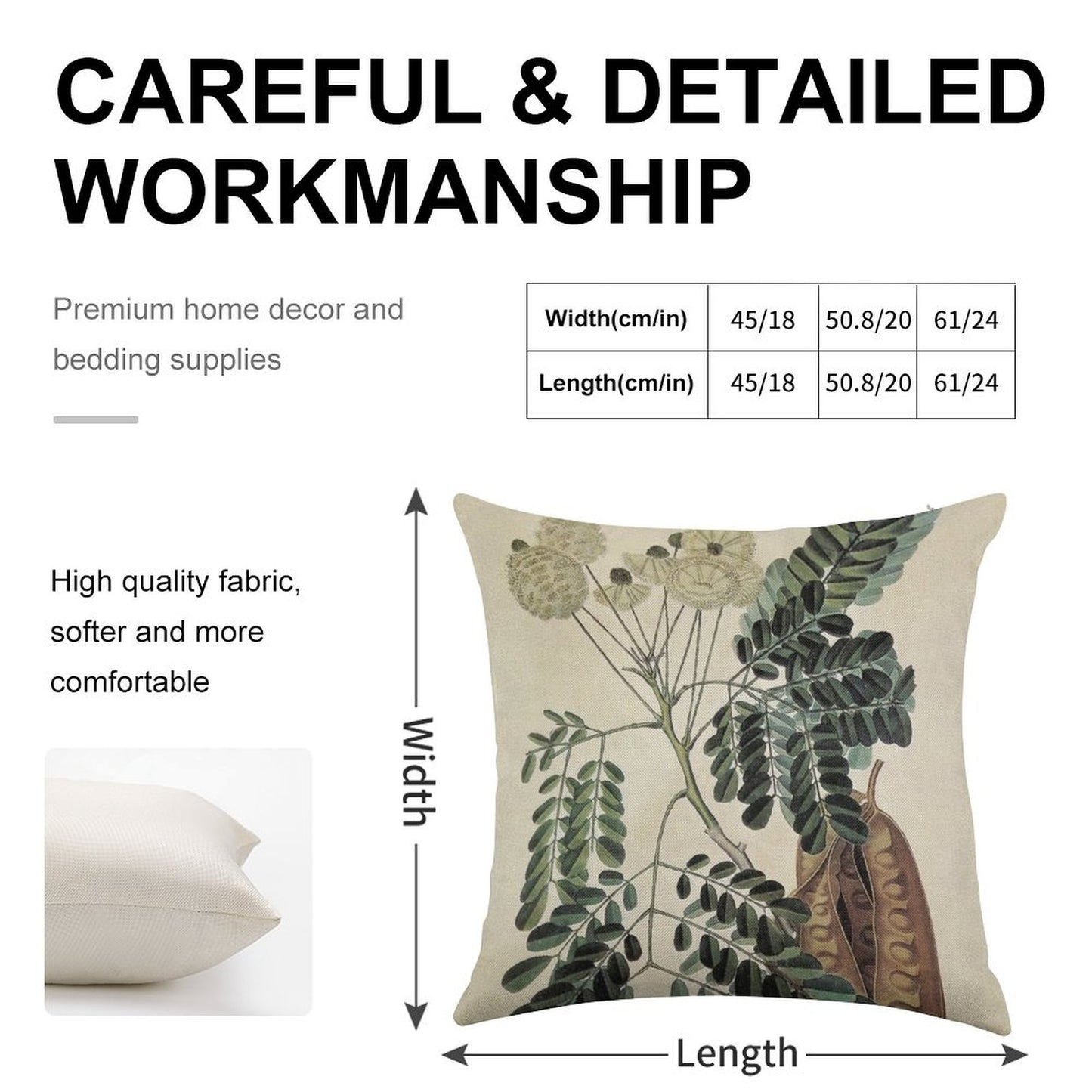 Acacia Vintage Botanical Print Linen Throw Pillow Cover