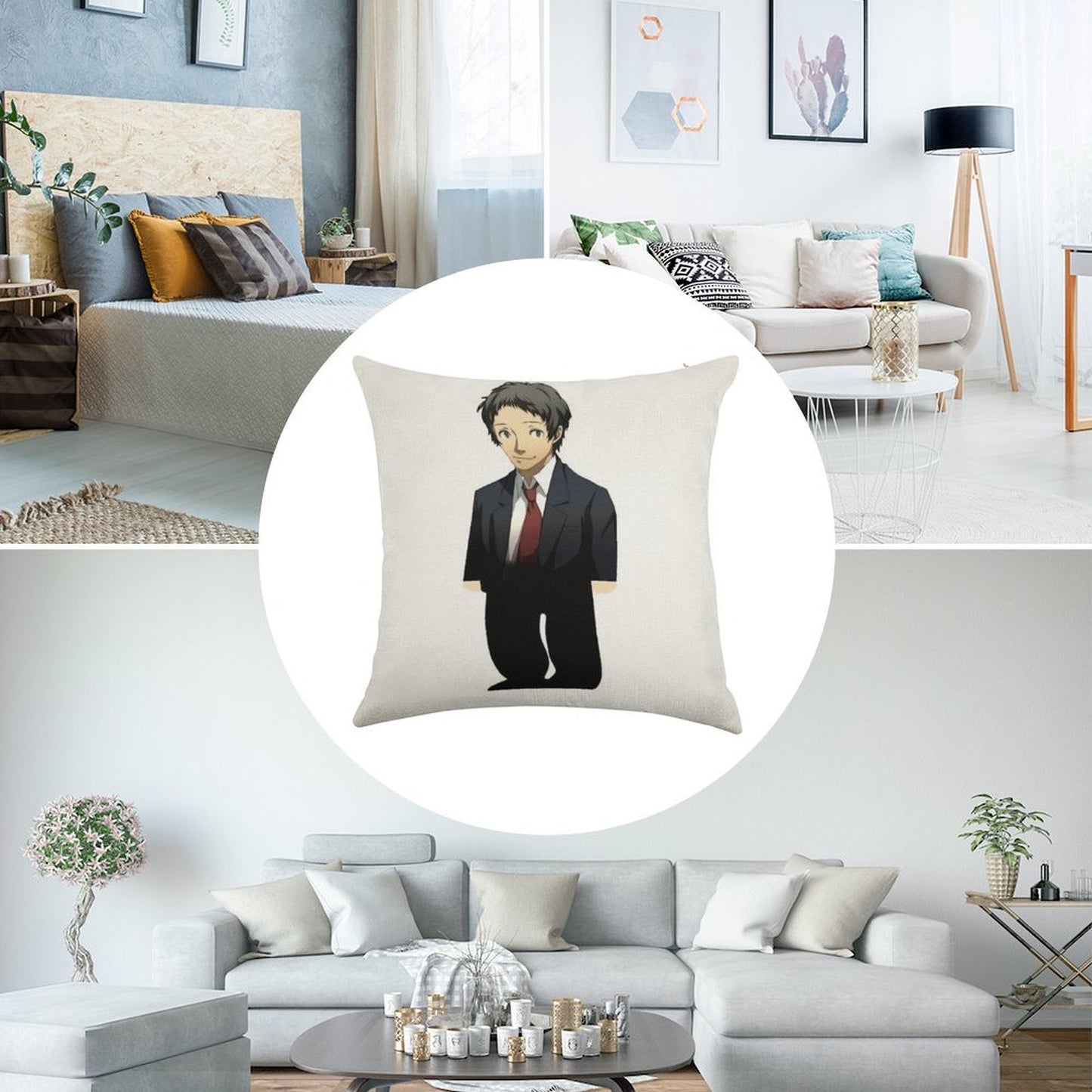Adachi From Persona Linen Throw Pillow Cover