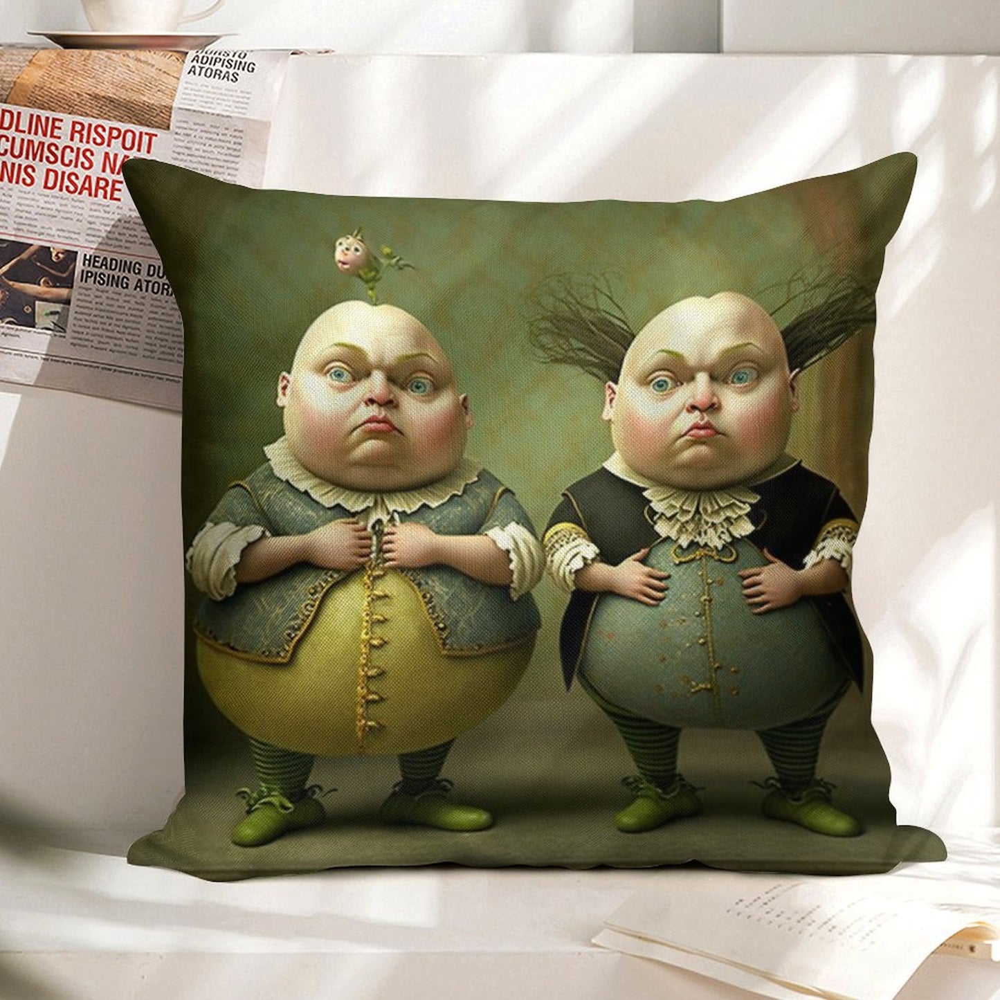 Tweedledee And Tweedledum - The Alice in Wonderland Collection Linen Throw Pillow Cover