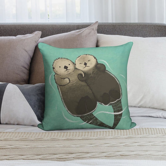 Significant Otters - Otters Holding Hands Soft High-Density Material Throw Pillow