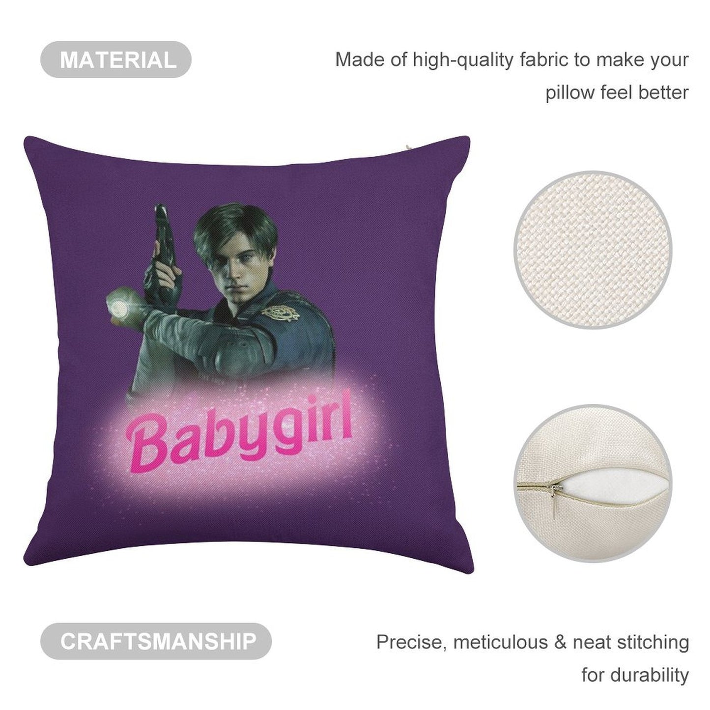 Leon Kennedy Babygirl Linen Throw Pillow Cover