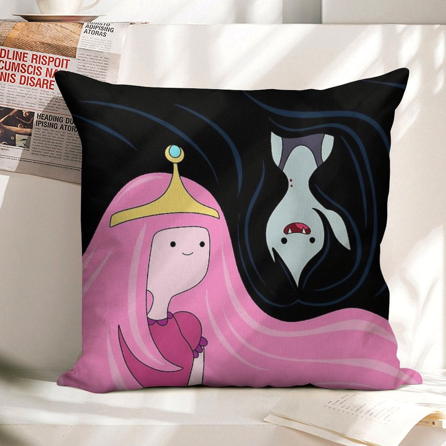 Princess Bubblegum And Marceline Linen Throw Pillow Cover
