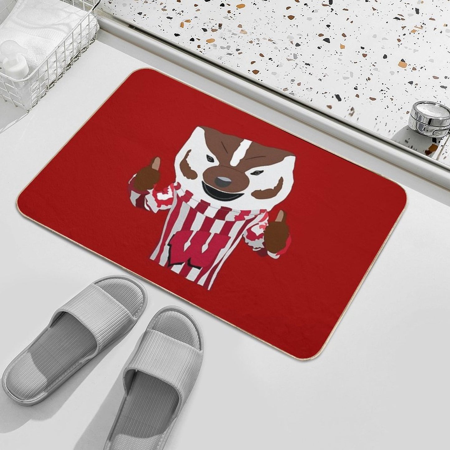 Bucky Badger Cartoon Drawing Bath Mat