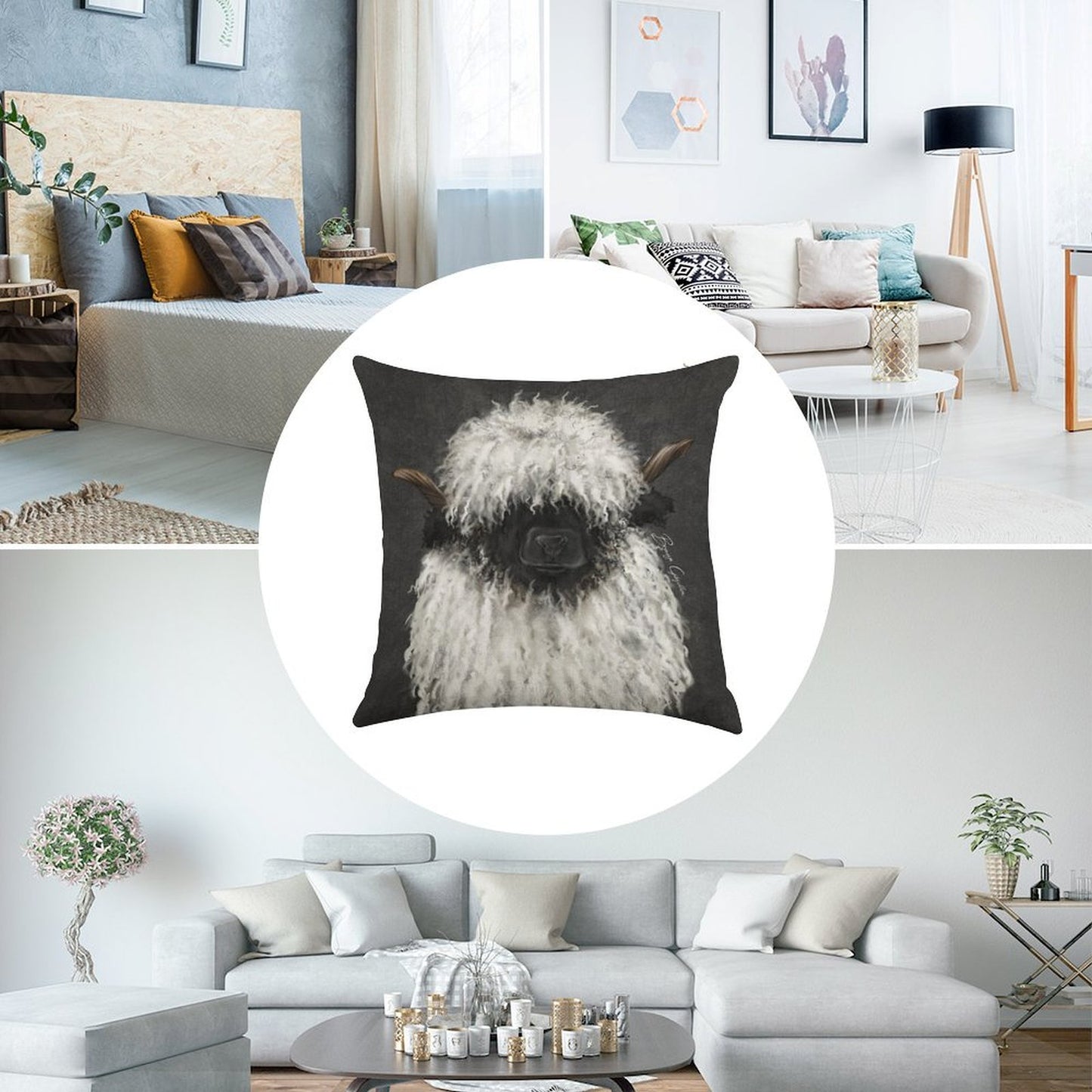 Bo Sheep. Valais Blacknose Sheep. Linen Throw Pillow Cover