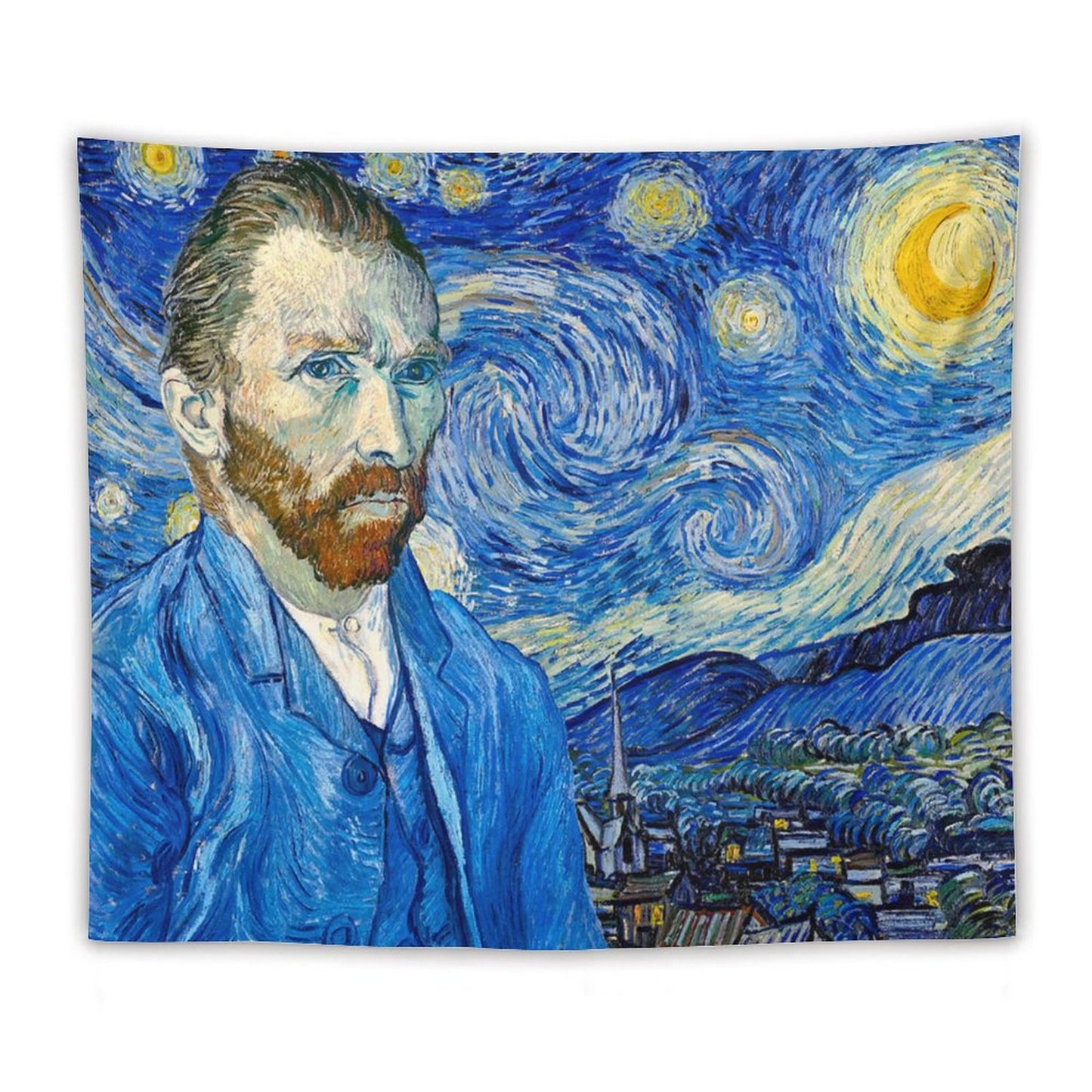 Van Gogh Self-Portrait in Front of Starry Night Tapestry